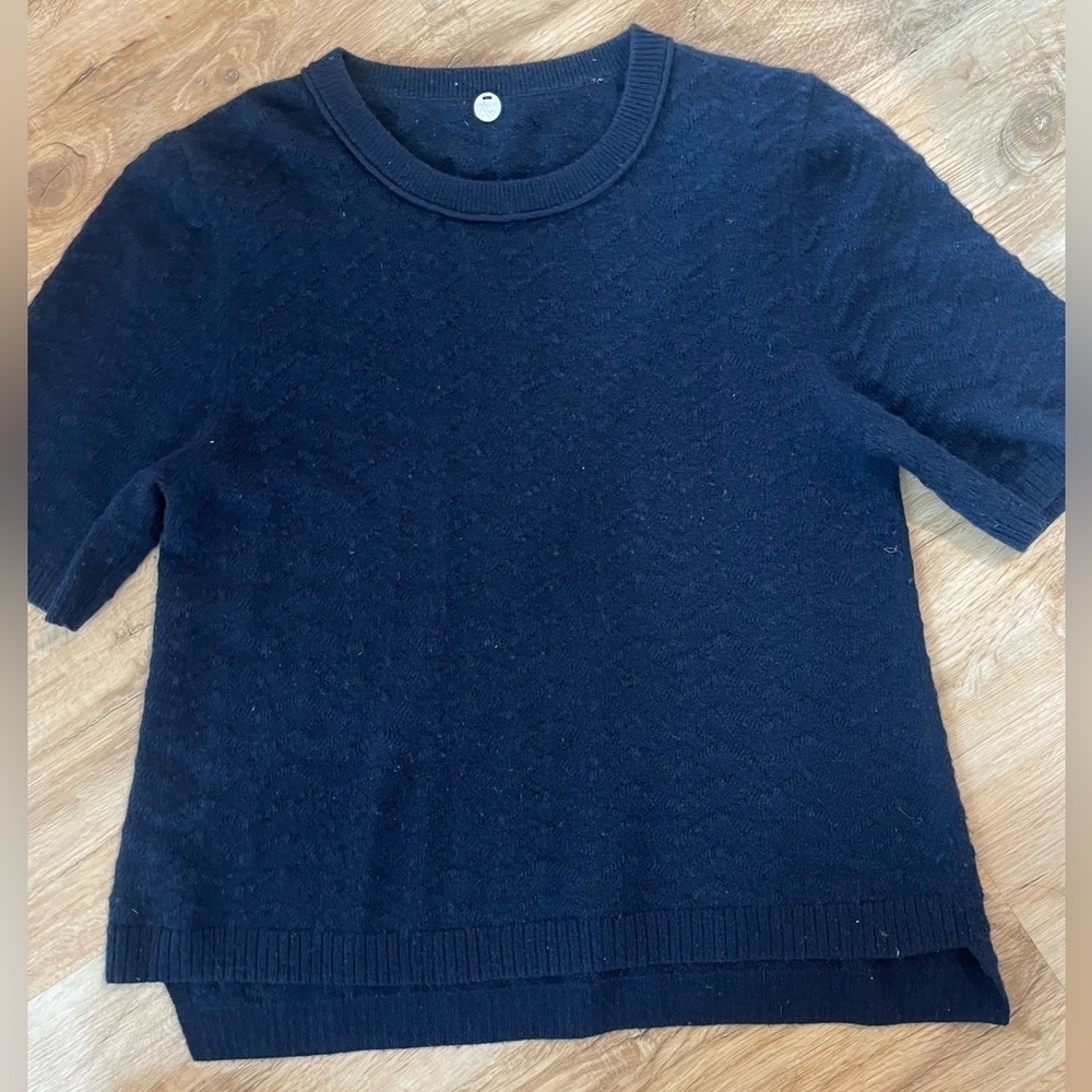 Margaret O’Leary 100% Cashmere Short Sleeve Sweater Navy Size M